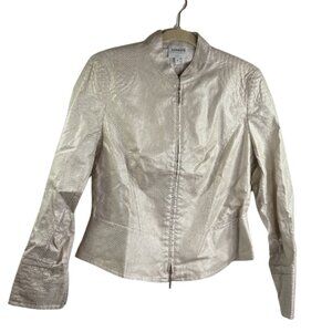 Armani Collezioni Linen Blend Beige Snakeprint Waterproof Zip Jacket Italy Sz 8